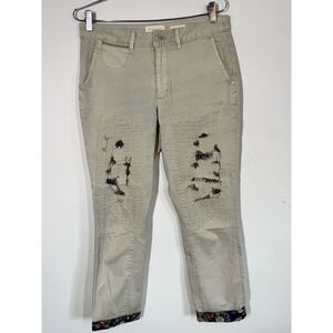Anthropologie Relaxed Patched Chino Pants Embroidered‎ Size 27 Khaki Boho Beach